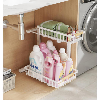 Under Sink 2-Tier Adjustable Storage Rack – Metal Pull-Out Organizer