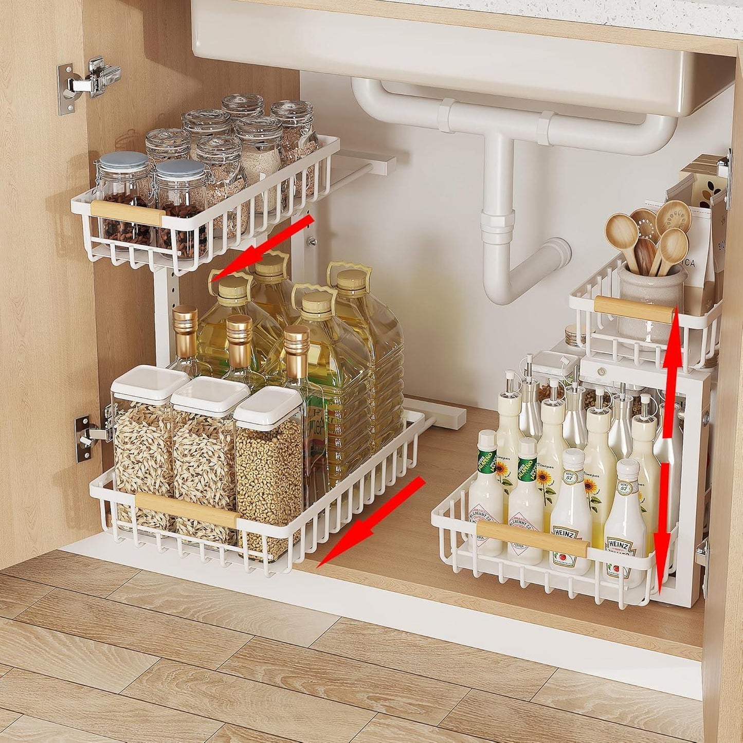 Under Sink 2-Tier Adjustable Storage Rack – Metal Pull-Out Organizer