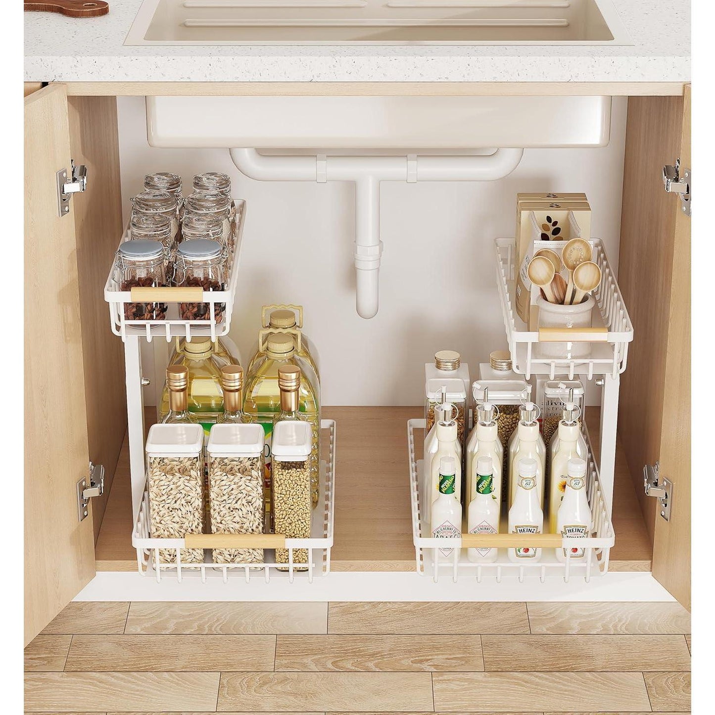 Under Sink 2-Tier Adjustable Storage Rack – Metal Pull-Out Organizer