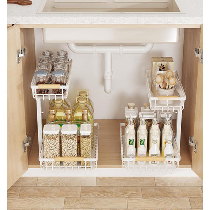 Under Sink 2-Tier Adjustable Storage Rack – Metal Pull-Out Organizer