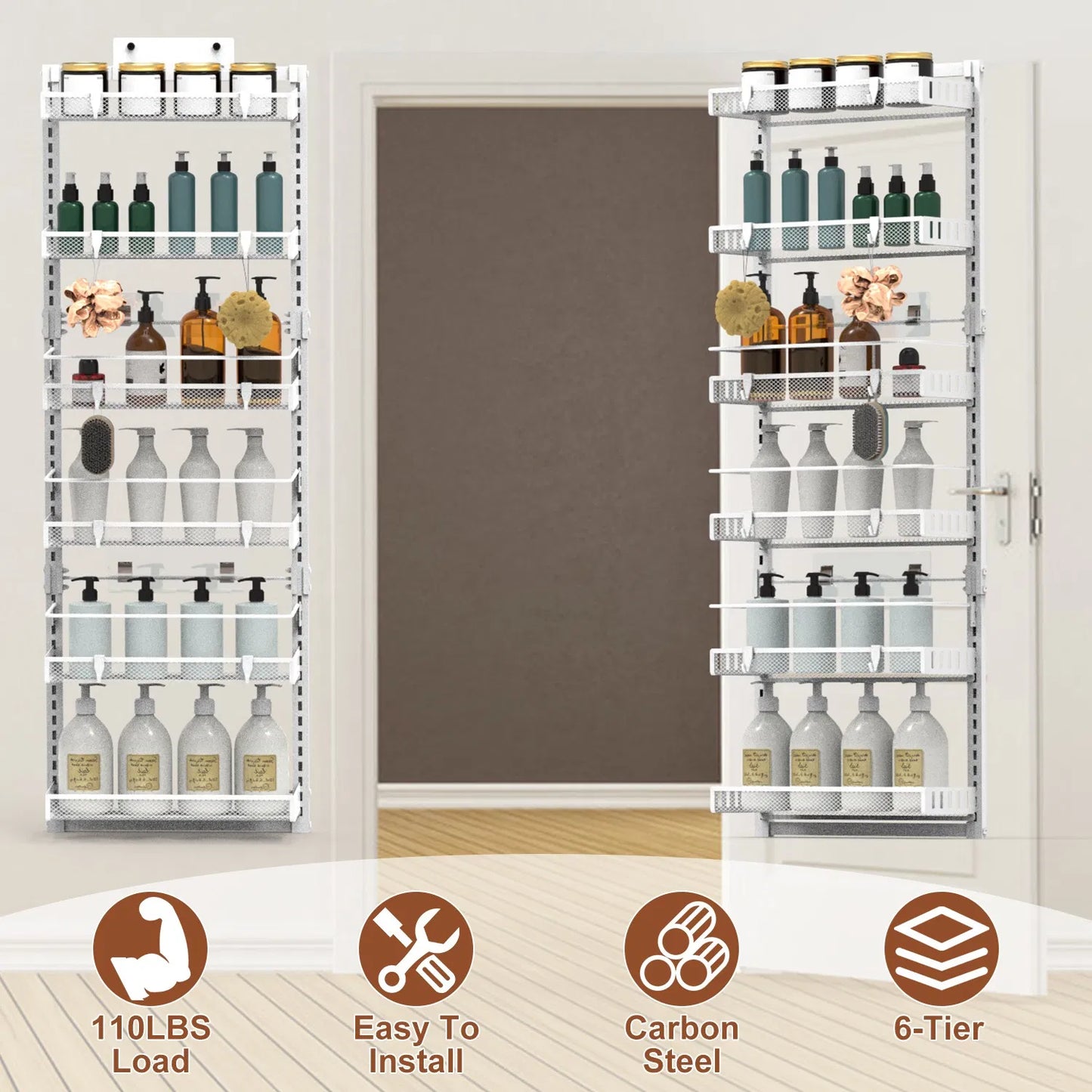 6-Tier Over-The-Door Kitchen/Bathroom Organizer (10lb Capacity)