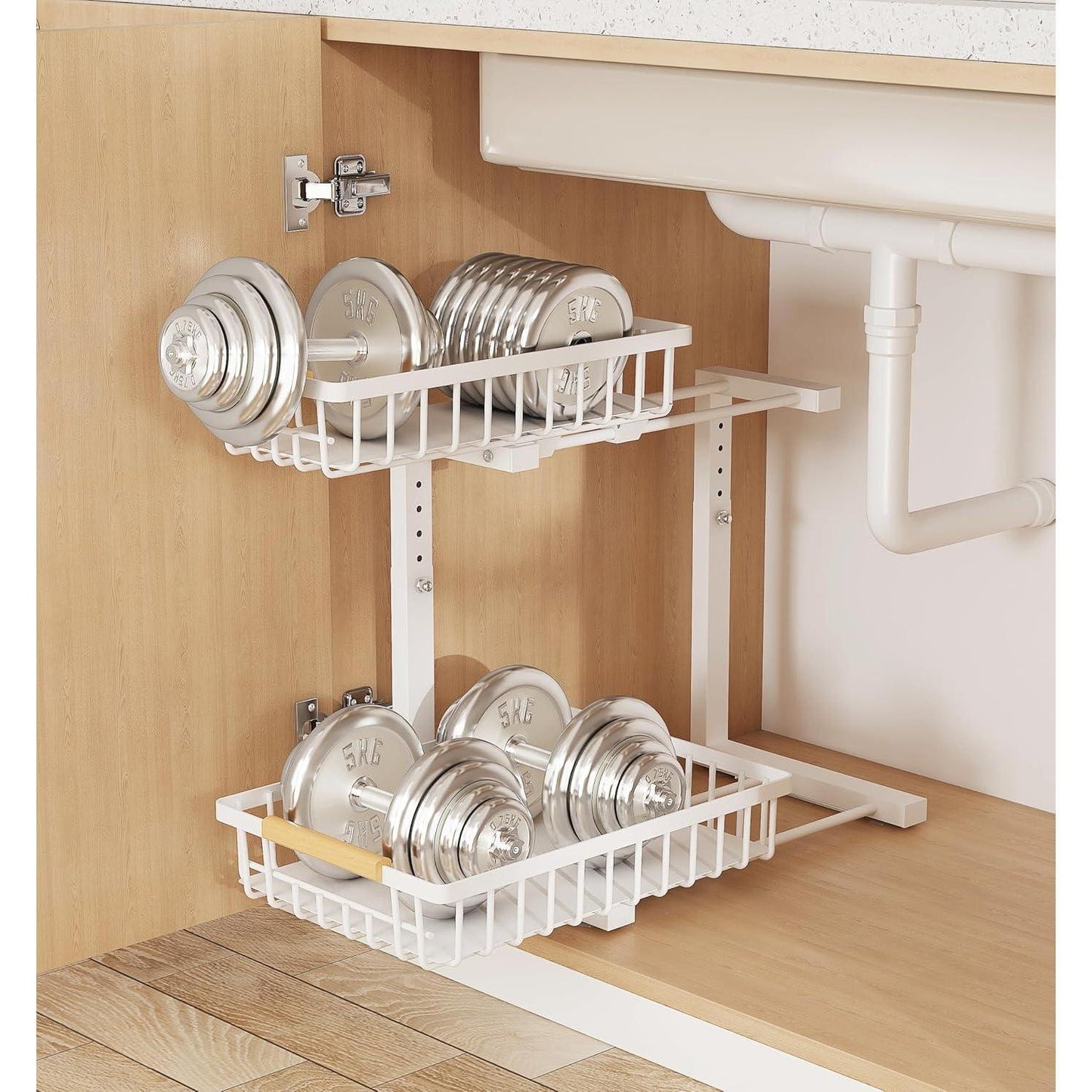 Under Sink 2-Tier Adjustable Storage Rack – Metal Pull-Out Organizer