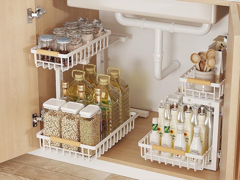 Under Sink 2-Tier Adjustable Storage Rack – Metal Pull-Out Organizer