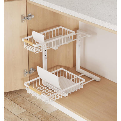 Under Sink 2-Tier Adjustable Storage Rack – Metal Pull-Out Organizer